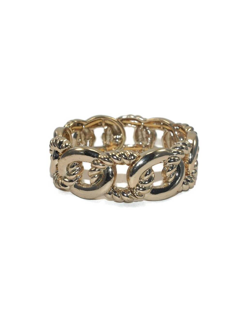 Fashionable Rope Design Vintage Gold Tone Stretch Elastic Panel Link Bracelet.
